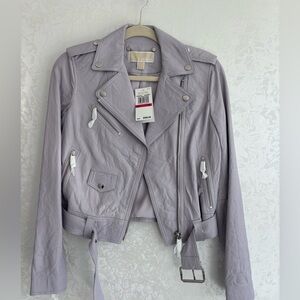 NWT MICHAEL MICHAEL KORS Crinkled Leather Moto Jacket size XS Lavendermist